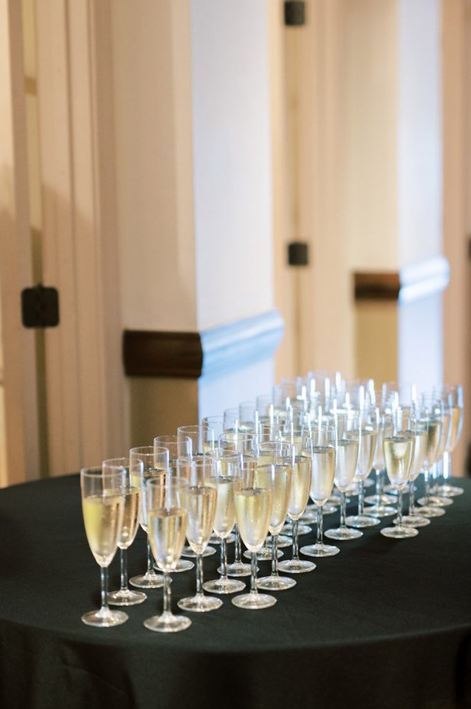 Champagne upon arrival to cocktail hour at The Treasury on the Plaza