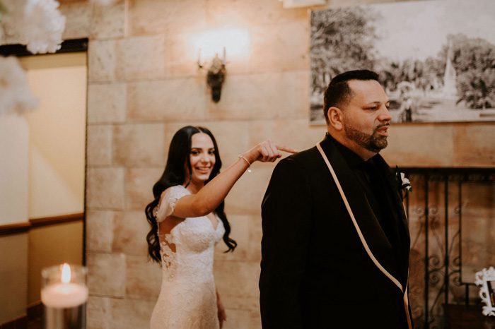 father-daughter first look | Glam Wedding with a Rock and Roll Surprise at The Treasury | Cristal + Steven