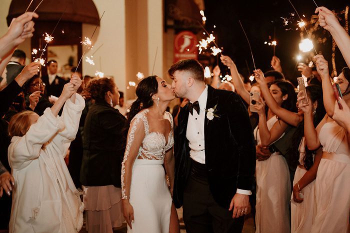 Glam Wedding exit with sparklers | Cristal + Steven
