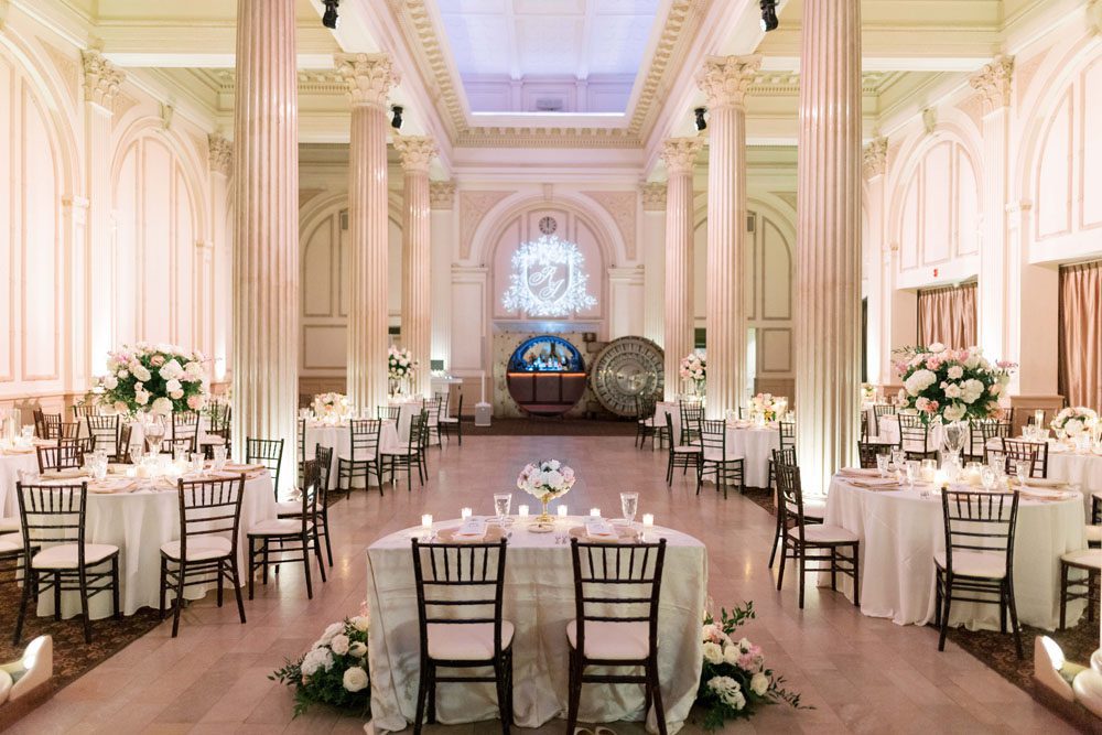 Ballroom reception showcasing elegant wedding décor in St. Augustine.